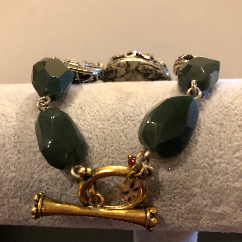 Lucky Brand Bracelet  - Gold & Silver tone w/ red & green acrylic stones, toggle - Picture 7 of 10